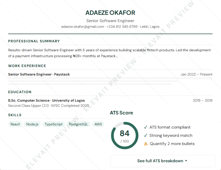 Elevait homepage hero section cv 2